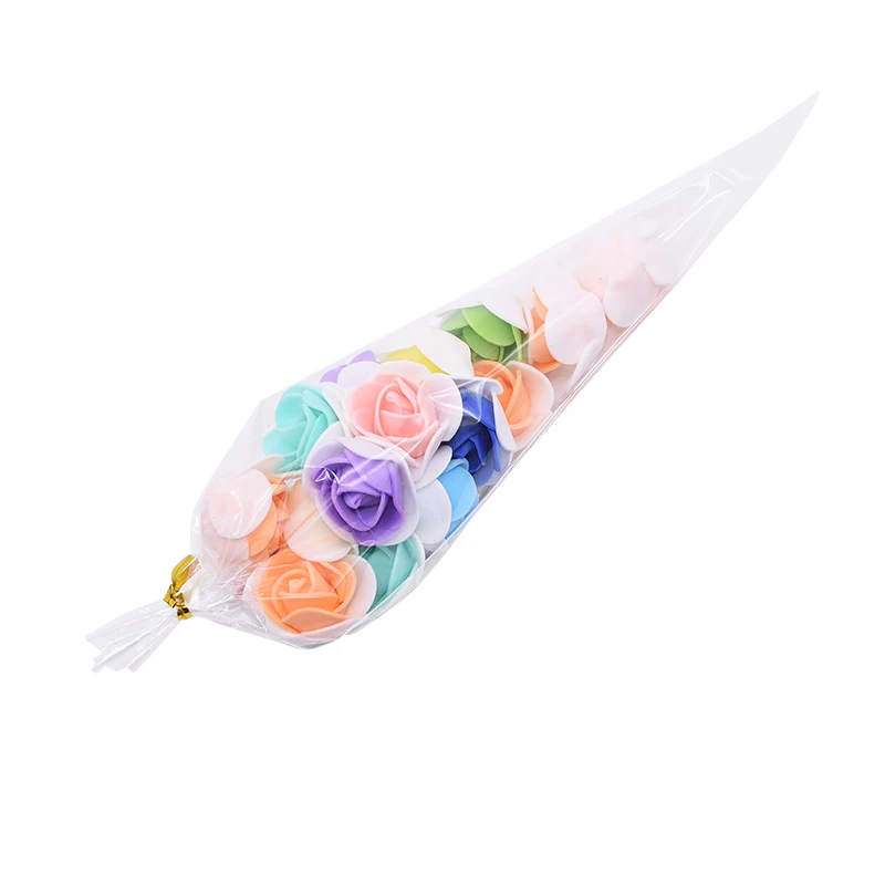 50Pcs/Lot Happy Birthday Transparent Cone Candy Bags 3 Sizes Plastic Kids Favor Food Storage Bag DIY Sweet Wedding Decoration