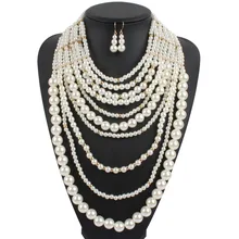 Layer Necklace New Fashion Plastic Imitate Pearl Beads Maxi Collier Statement Strand Long Necklace For Women Party Jewelry 6810