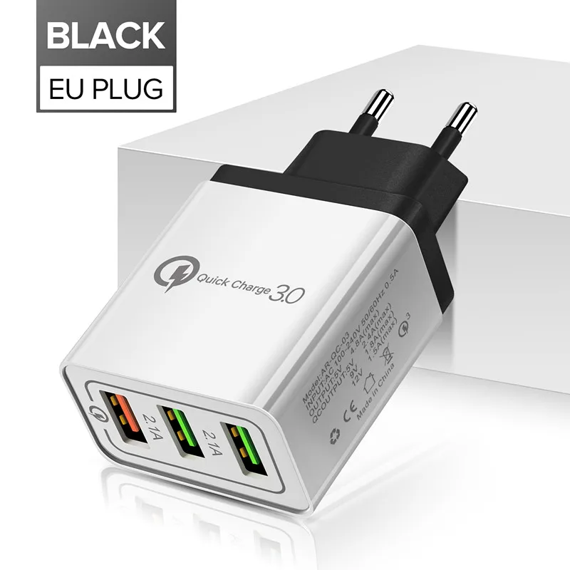 Black GETIHU, 18 Вт, быстрая зарядка, 3,0 А, 3,0 А, мульти USB зарядное устройство, быстрая вилка европейского стандарта, настенный адаптер, QC, зарядка для мобильного телефона, для iPhone X 7, samsung - Тип штекера: Black