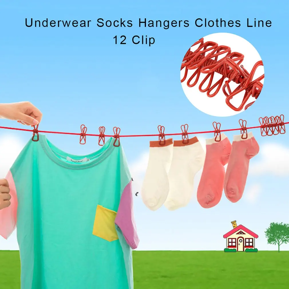 Retractable Elasticity Multifunctional Windproof Drying Rack Clips Cloth Hangers Steel Clothes Line Pegs Travel Rope