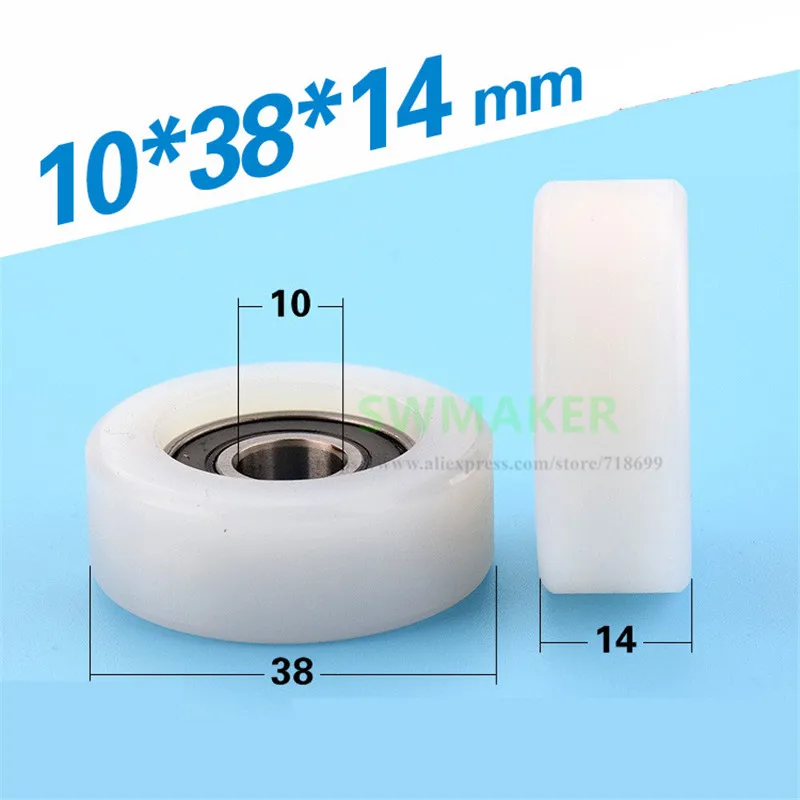 SWMAKER 1 шт. 10*38*14 мм 6000RS подшипник шкив/управляемый ролик/нейлон PA66 пластиковое направляющее колесо/плоское колесо, mute
