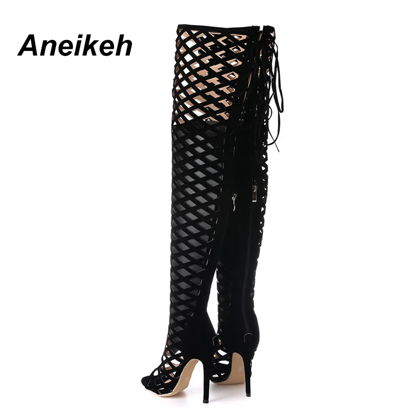 Aneikeh/Популярные Брендовые женские модные босоножки; обувь на высоком каблуке-шпильке с открытым носком; босоножки; модельные туфли для ночного клуба; Цвет Черный