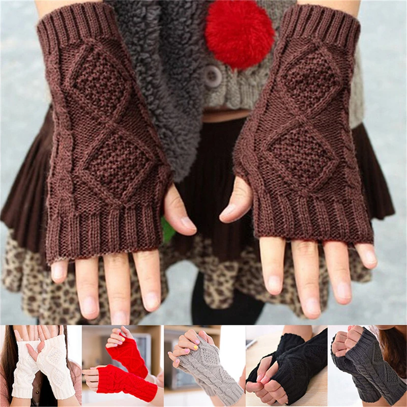 

Unisex Men Women Arm Warmer Fingerless Knitted Long Gloves Cute Mittens
