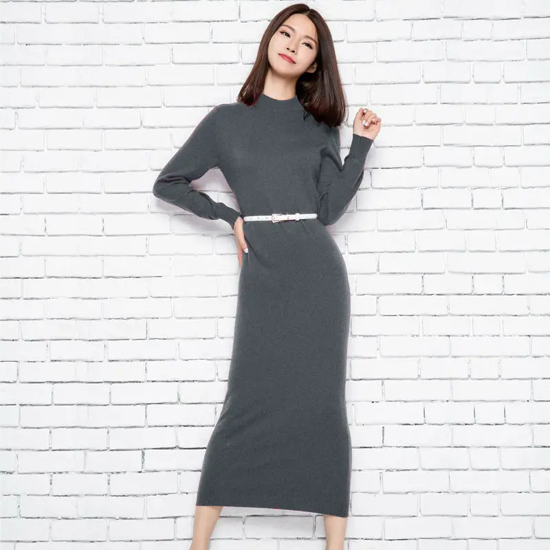 Осень/Зима 2019 элегантное женское офисное платье модный длинный свитер с круглым