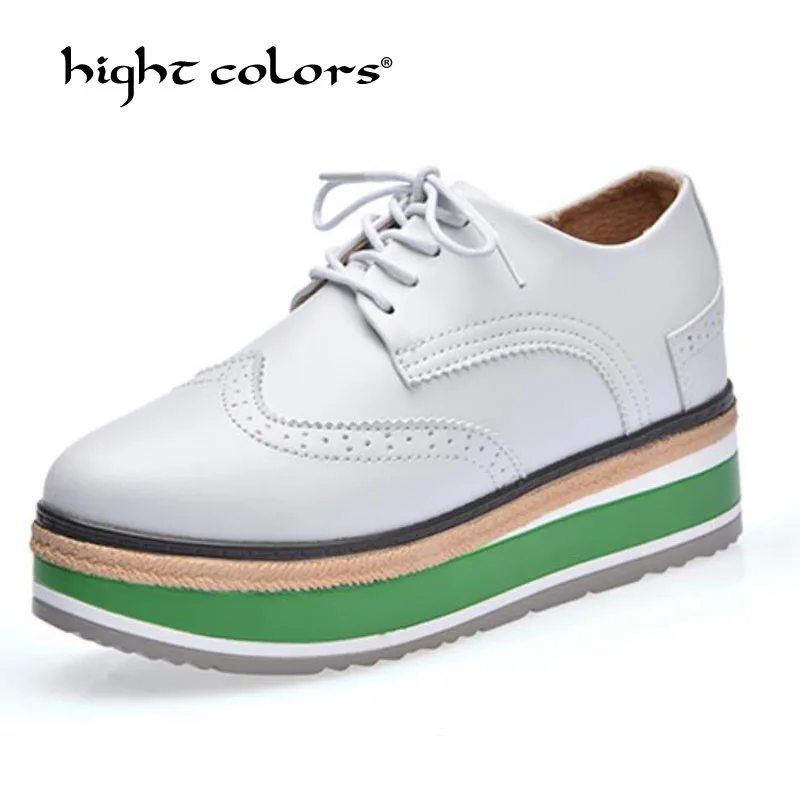 

2019 Spring Autumn Single Shoes Fashion Shoes Women Brogue Casual Shoes Wedges Lacing Wedge Thick Heel New Arrival Carved P311