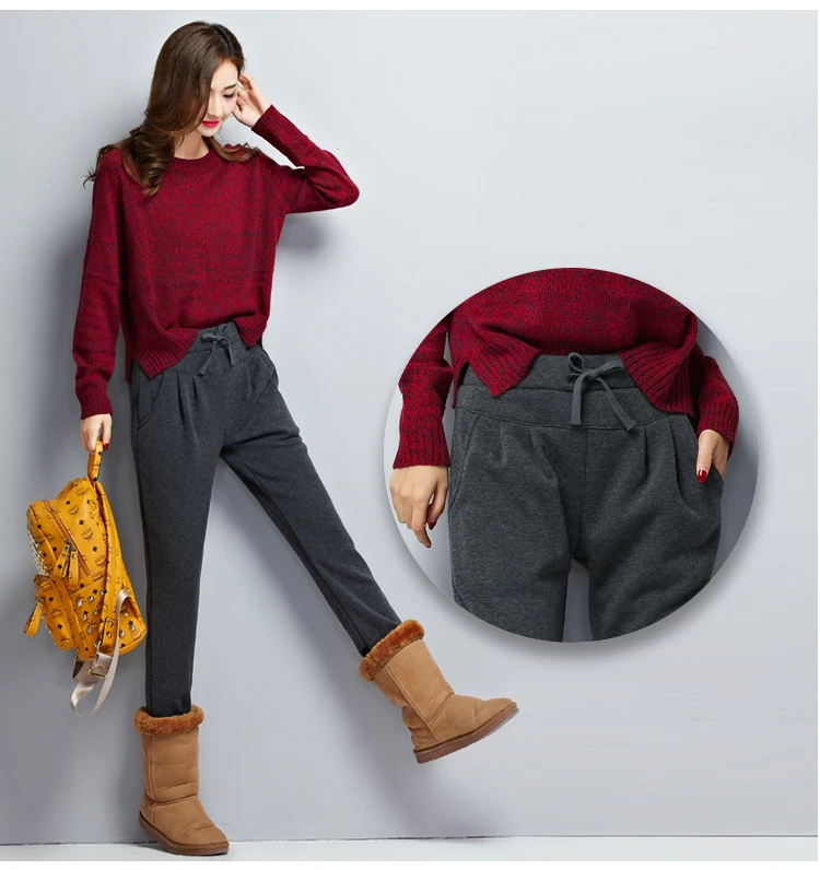 Осенние женские свободные Стрейчевые теплые флисовые штаны с эластичной резинкой на талии черные брюки для отдыха женские большие размеры 5Xl 6XL шаровары