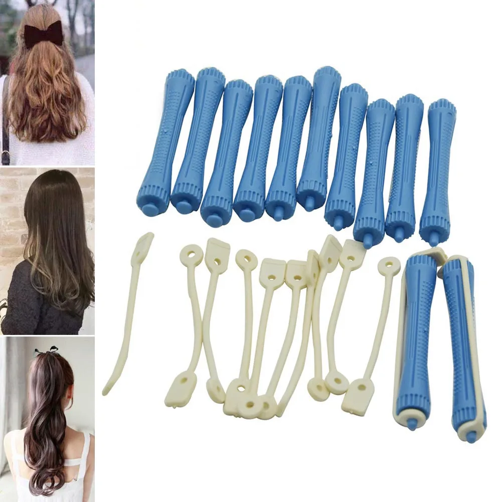 2018 12 Pcs/Set 8mm Hair Perm Rods With Rubber Band Plastic Clip Wave