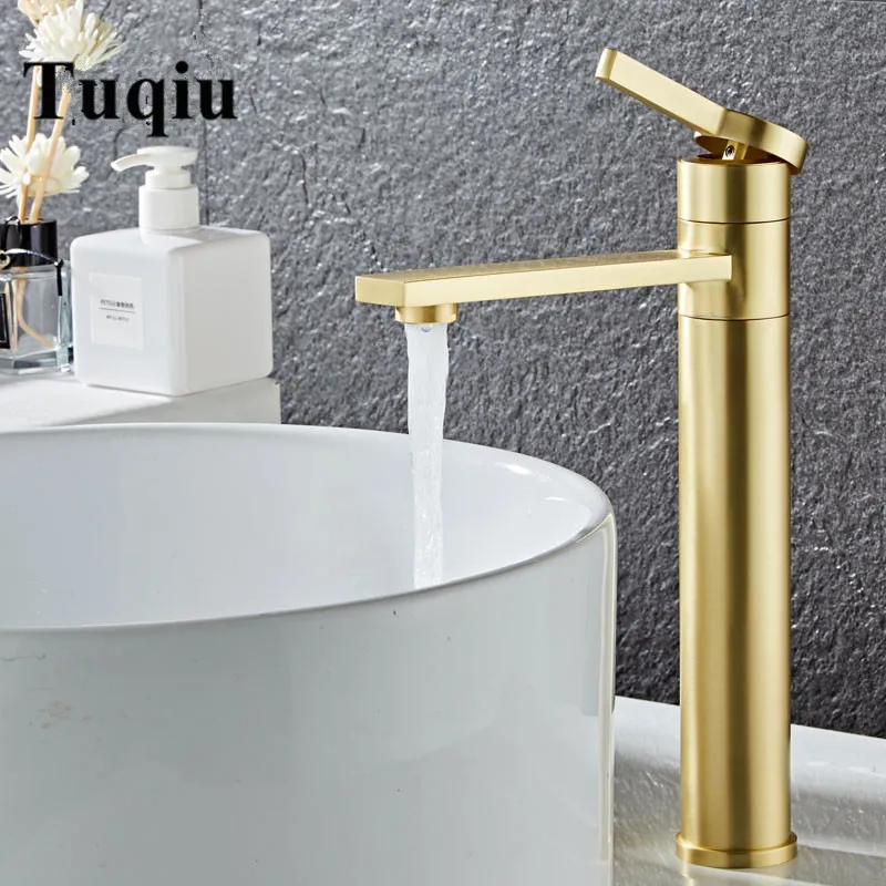 Billige Bad Wasserhahn Messing Badezimmer Basin Wasserhahn Kalt Und Warmwasser Mischer Waschbecken Wasserhahn Einzigen Griff Deck Montiert Gebürstet Gold tippen