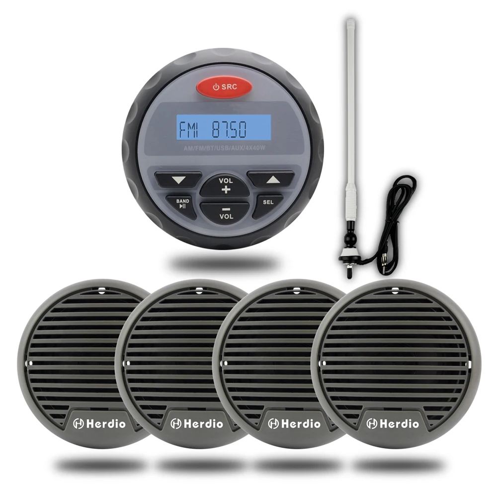 US $109.99 Marine Radio Waterproof Bluetooth Stereo FM AM MP3 Audio3 Inch Marine Waterproof Boat Speaker For Outdoor ATV UTV Antenna