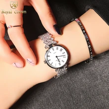 Ultra Thin Luxury Jewelry Lady Women’s Watch Fashion Hours Dress Bracelet Rhinestone Gold Plated Girl Gift Royal Crown Box