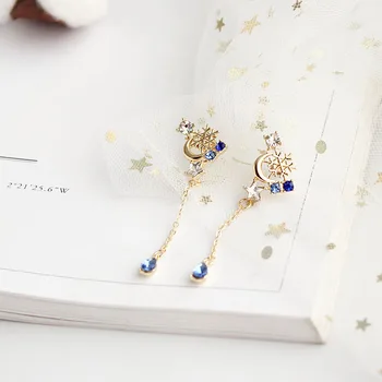 

SANSUMMER Delicate Snowflake Star Moon Water Drop Chain Water Hammer Drop Earrings 2020 New Fashionable Long Style Earrings 5538