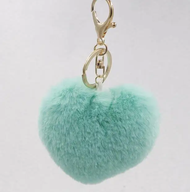 GHRQX прекрасный в форме сердца помпоны Имитация меха кролика мяч игрушка кукла сумка автомобиль брелок монстр брелок ювелирные изделия подарок - Цвет: Turquoise green