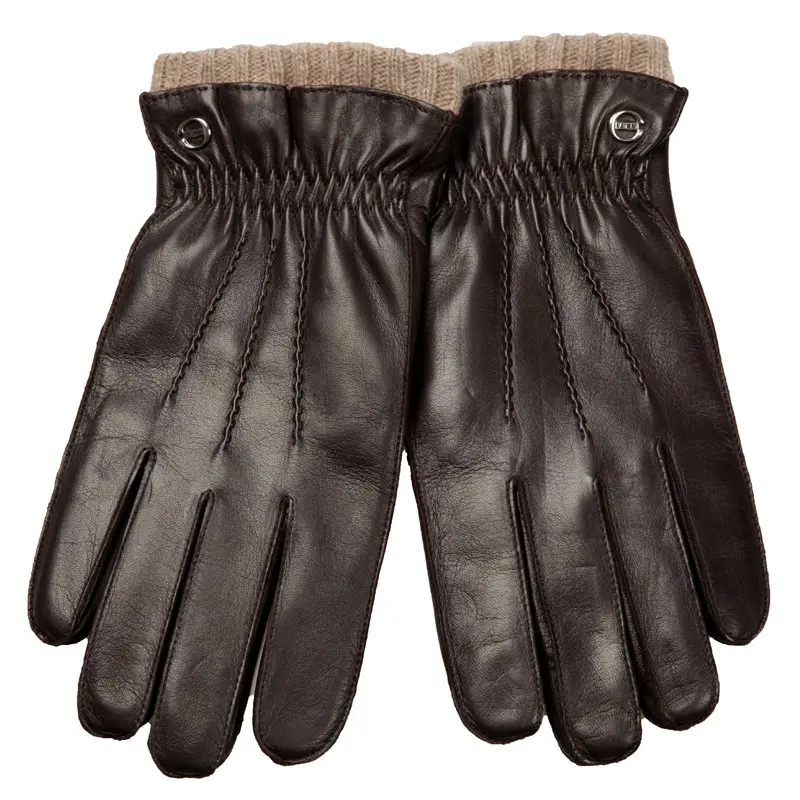 Новинка, мужские перчатки из натуральной кожи, мужские осенне-зимние кашемировые вязаные мужские перчатки из овечьей кожи для вождения, EM006WR-1 - Цвет: Dark Brown