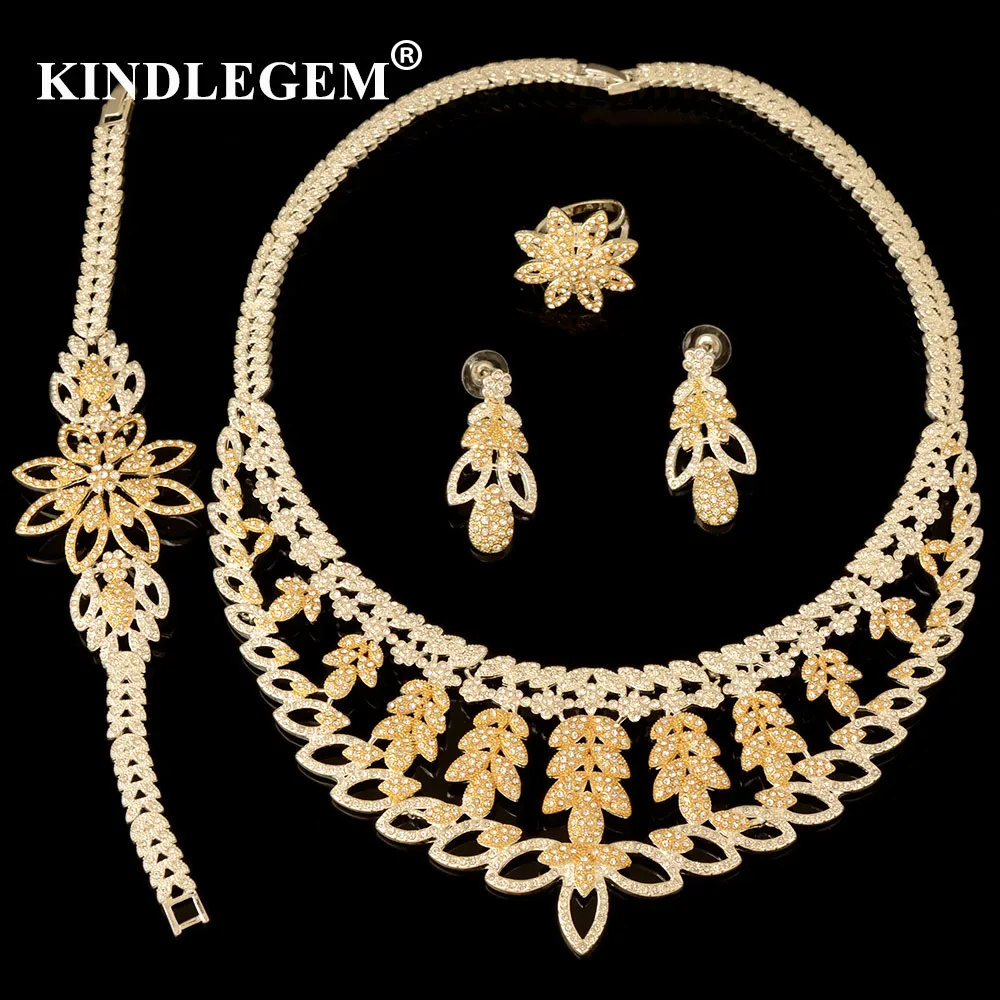 Kindlegem African 4pcs Bridal Jewelry Sets New Dubai Gold Jewelry Sets For Women Nigeria Wedding Party Dress Accessories Design Kindlegem African 4pcs Bridal Jewelry Sets New Dubai Gold Jewelry Sets For Women Nigeria Wedding Party Dress Accessories Design