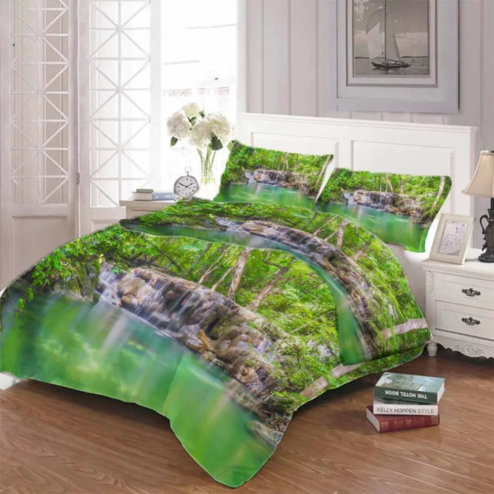 

Forest stream rock Bedding Quilt Cover Duvet Cover Set Pillowcase Microfiber Soft Comforter Bedroom Single Queen King