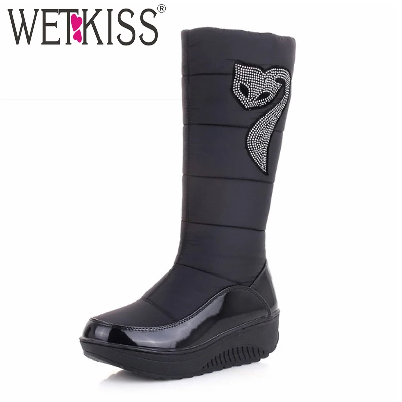 

WETKISS 2018 Winter Russia Keep Warm Snow boots Cotton Shoes Woman Fashion Platform Down Winter Boots Rhinestone Mid Calf Boots