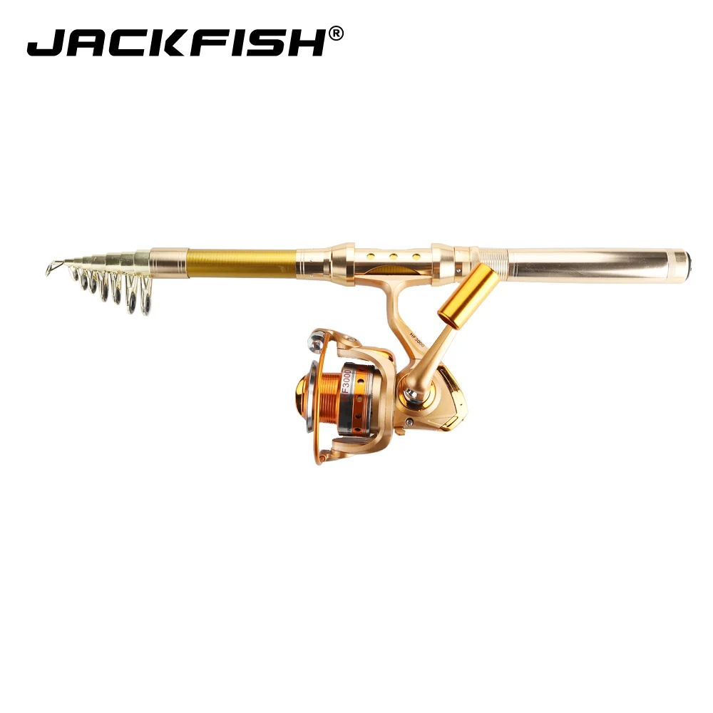 JACKFISH الغزل الصيد قضيب كومبو تلسكوبي الصيد قضيب + 10BB الصيد بكرة عجلة المحمولة السفر الصيد قضيب JACKFISH الغزل الصيد قضيب كومبو تلسكوبي الصيد قضيب + 10BB الصيد بكرة عجلة المحمولة السفر الصيد قضيب