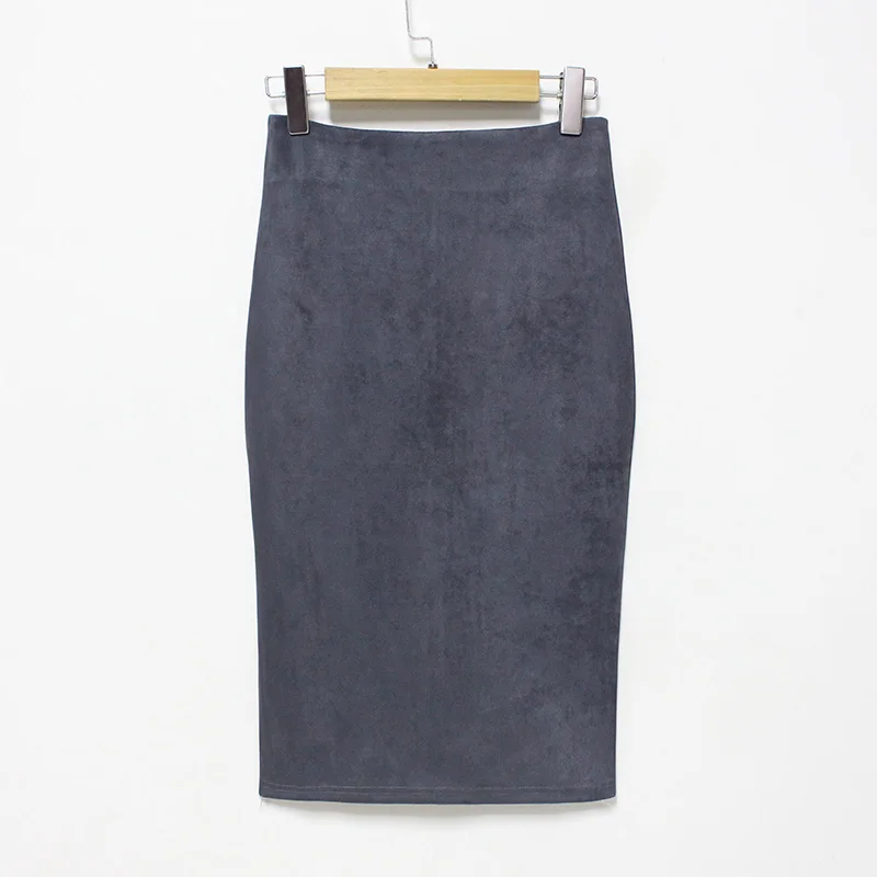 

2018 Winter Women Suede Skirt Office Lady Work Wear Pencil Bodycon Midi Skirt Femininas Hidden Zip