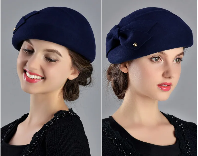 Женский винтажный фетровый берет с бантом FS, шляпка из шерсти в стиле «французский художник», синяя, на зиму