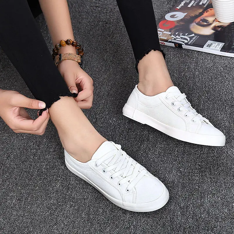 

Plus size Canvas Shoe Women Flats Lace Up White Ladies Female Leisure Women Summer Shoes Fashion Footwear Casual Shoes DDC52