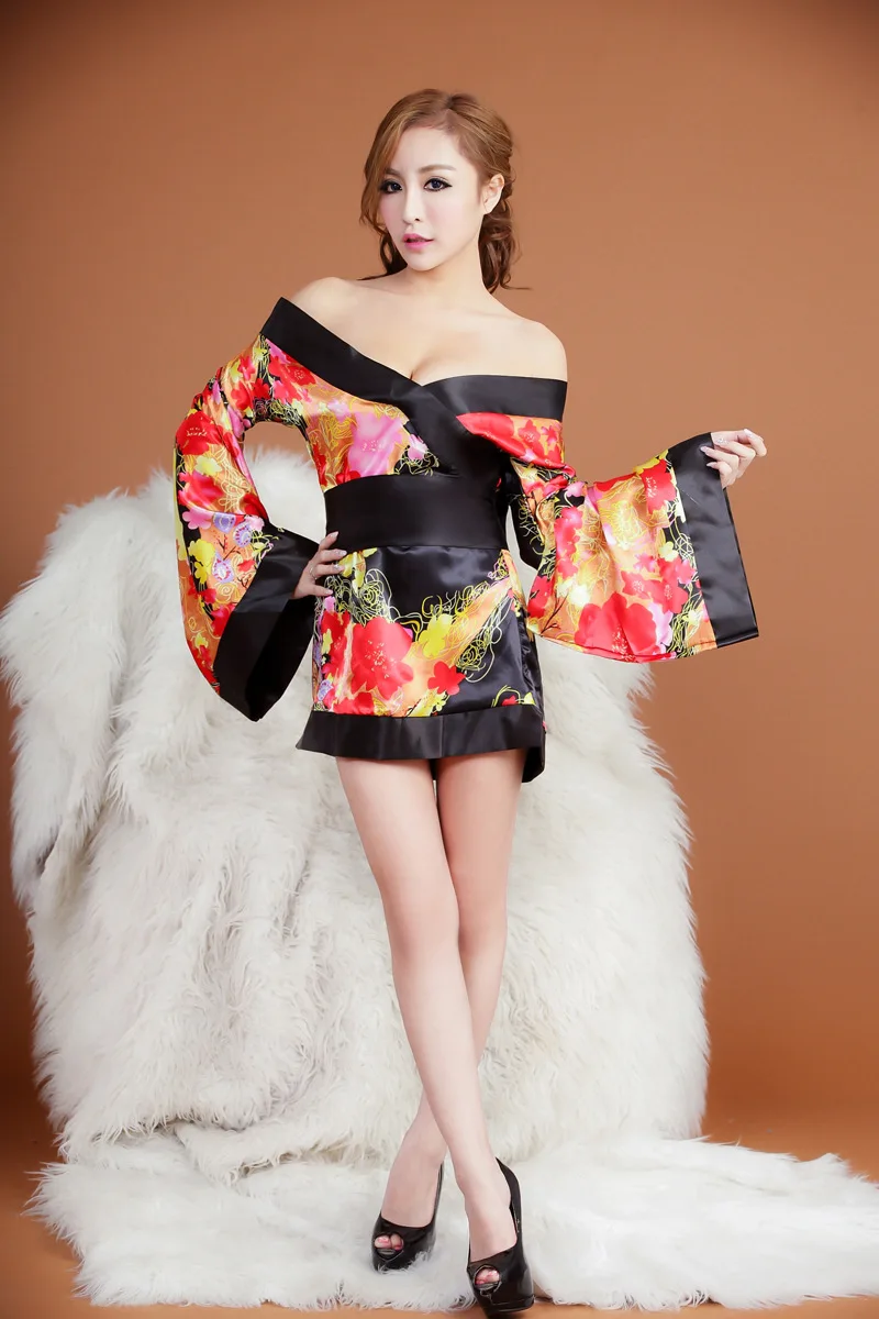 Nightdress Black Japanese kimono Long Nightgown Women Long