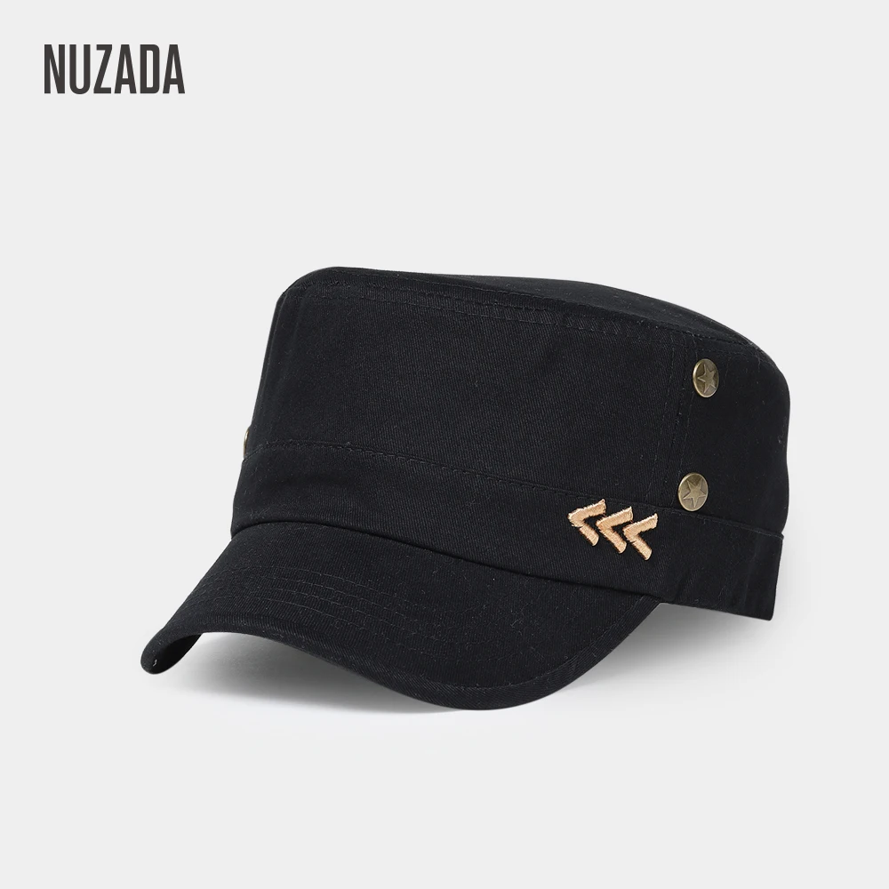 

NUZADA Embroidery Classic Simplicity Unisex Men Women Military Hats Flat Top Cap Summer Autumn Spring Brand Visor Hat Casual