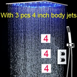 with 4 inch jet 24 дюймовые потолочные лейки для душа дождь-ливень, набор для ванной, светодиодный дождевой Душ, термостатическая ванна, переключающая клапан, массажная система - Цвет: with 4 inch jet