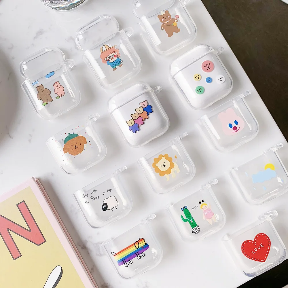 

Cartoon Soft TPU Earphone Clear Case for Apple AirPods 1 2 Wired Wireless Charging Box Transparent Cases Cute Protective Cover