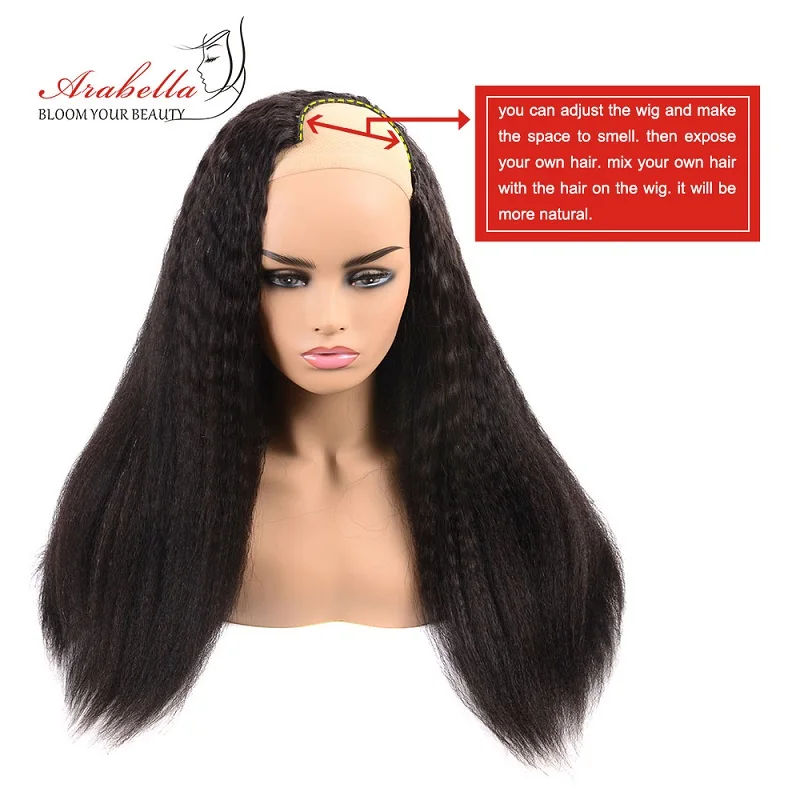 Kopen U Deel Pruik Braziliaanse Kinky Steil Haar Natuurlijke Kleur 100% Remy Menselijk Haar Pruiken Arabella Italiaanse Yaki Haar Menselijk Haar pruiken