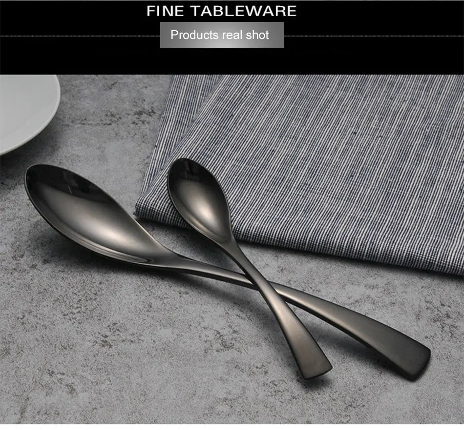 Luxury Black Cutlery Set Stainless Steel Western Food Tableware Sets Fork Steak Knife TeaSpoon Dinner Dinnerware Set 4pcs 5pcs (10)