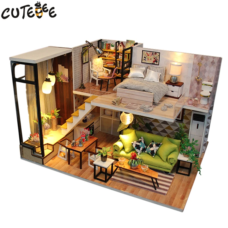 

DIY Wooden Doll House With Furnitures Miniature Set Dollhouse Toys For Children Wood House Home Decor Crafts Valentine Day Gift