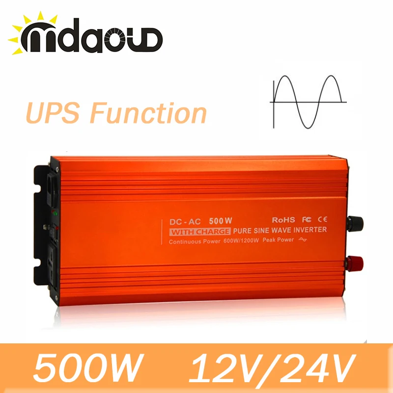 

500W 12/24VDC To 110/220VAC 1000W Peak Pure Sine Wave Inverter with UPS function