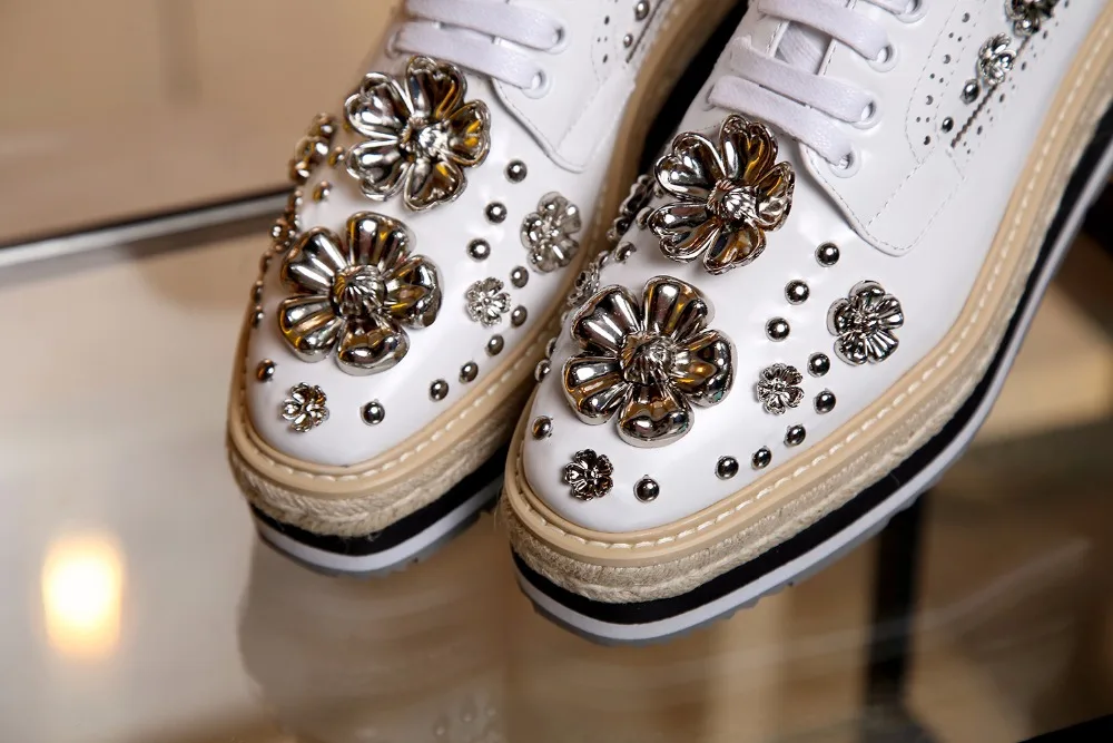 Plate Appartements forme Casual as Décoration Fleurs Mujer Pic Métal De Chaussures Richelieu As Pic Cristal En Femme Zapatos Cuir pHPgSqIxnw