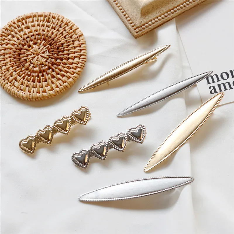 1pc Hair Clips Fashion Girls Retro Metal Gold Silver Brushed Hairgrip Leaf Heart Shape Hairpin New Arrival