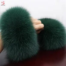 Одна пара зимние теплые волосатые натуральным лисьим мехом Женская одежда Аксессуары лиса меховой моды запястье и лисий мех шеи шарф