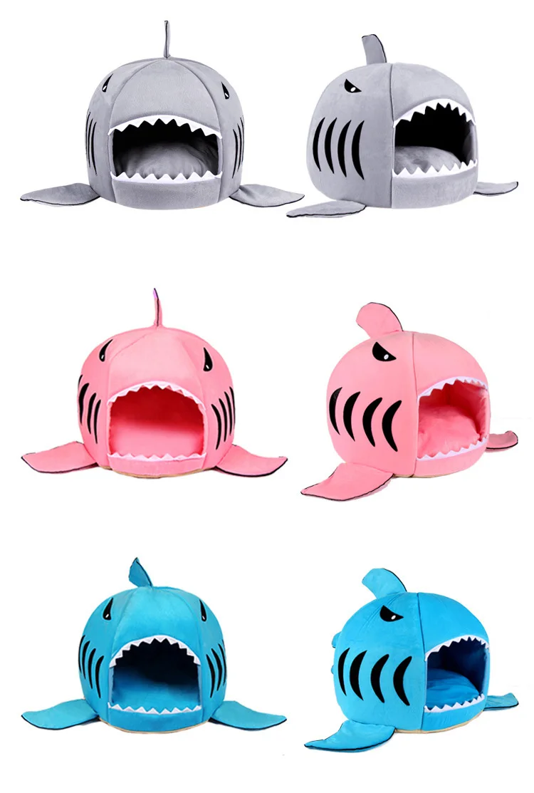 pawstrip 3 Colors Cartoon Shark Dog Bed House Winter Warm Cat Bed Detachable Wash Chihuahua Small Dog House Cama Perro