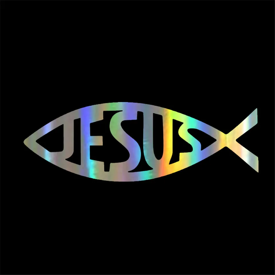 196.5CM JESUS Fish Personality Reflective Vinyl Car Stickers Decals Motorcycle Accessories BlackSilverLaser (4)