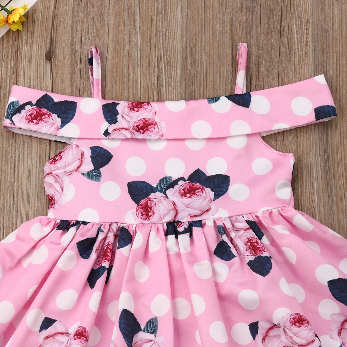 1-6Y Summer Toddler Kids Baby Girl Off shoulder Flower Dot Princess Girls Formal Pageant Party Dress Sundress Clothes