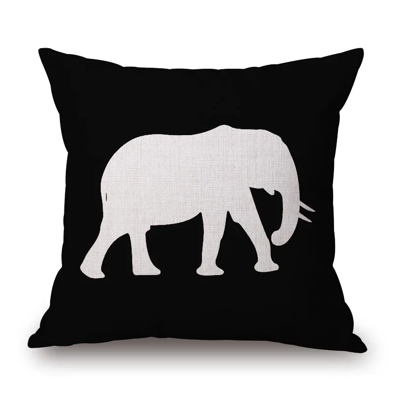 Декоративная наволочка для подушки, чехол с изображением животных, оленя, слона, черная белая наволочка для дивана, домашний декор автомобиля, Капа де альмофад