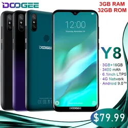 Оригинальный смартфон Doogee Y8, Android 9,0, экран Waterdrop, градиентная задняя крышка, 3 + 32 ГБ, 3400 мАч, 4G LET 19:9, 6,1-дюймовый HD мобильный телефон