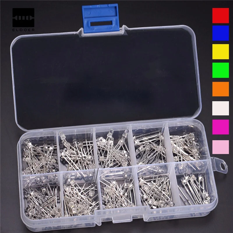 

New Arrival Hot Sale 180PCS Eight Colors 10 value 3 mm Round Light LED Assortment Kit Diode Emitting