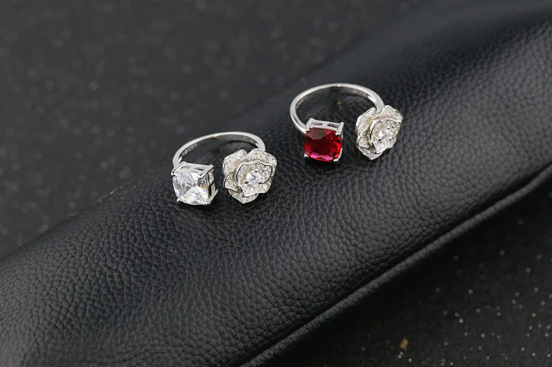 

Luxury brand Camellia Flower design party ring,Fashion 925 sterling silver red white Cubic Zirconia Jewelry for women gift