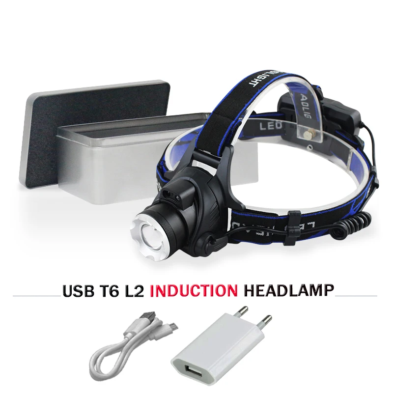 

fishing rechargeable usb IR Sensor t6 headlamp led headlight 18650 cree xm l2 head lamp head flashlight head torch hunting light