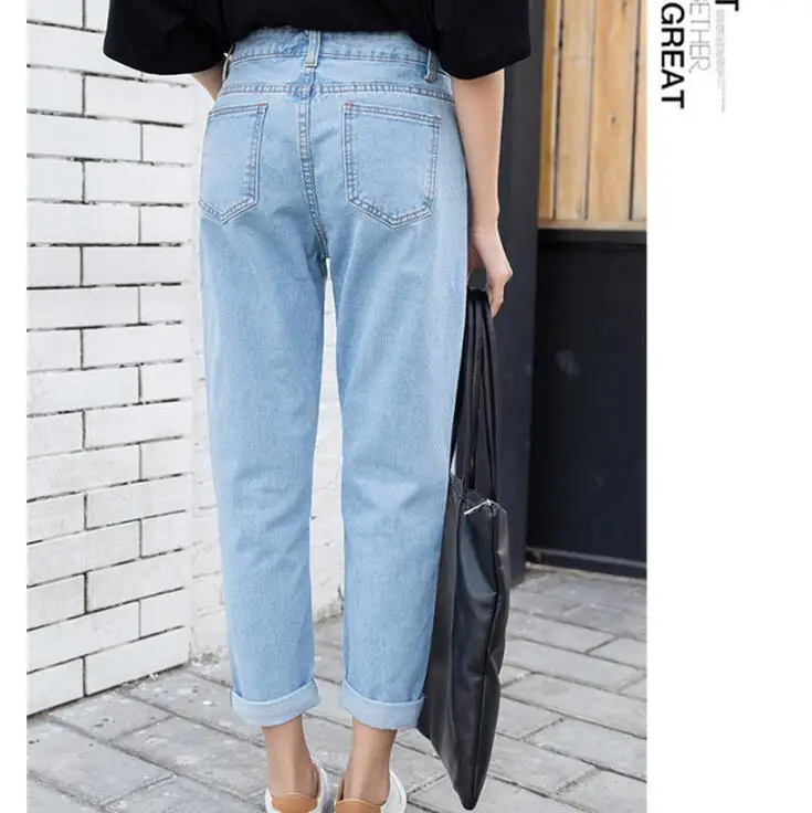 High Waist Boyfriend Jeans For Women Girls Lady 2019 New Fashion Loose Jean Vintage Blue Straight Denim Mom Jeans Pants Trousers
