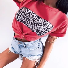 Women T Shirt Summer Leopard Print Tops O Neck Short Sleeve Tops Casual T-Shirts Ladies Clothes T-Shirt Tops Womens Clothing