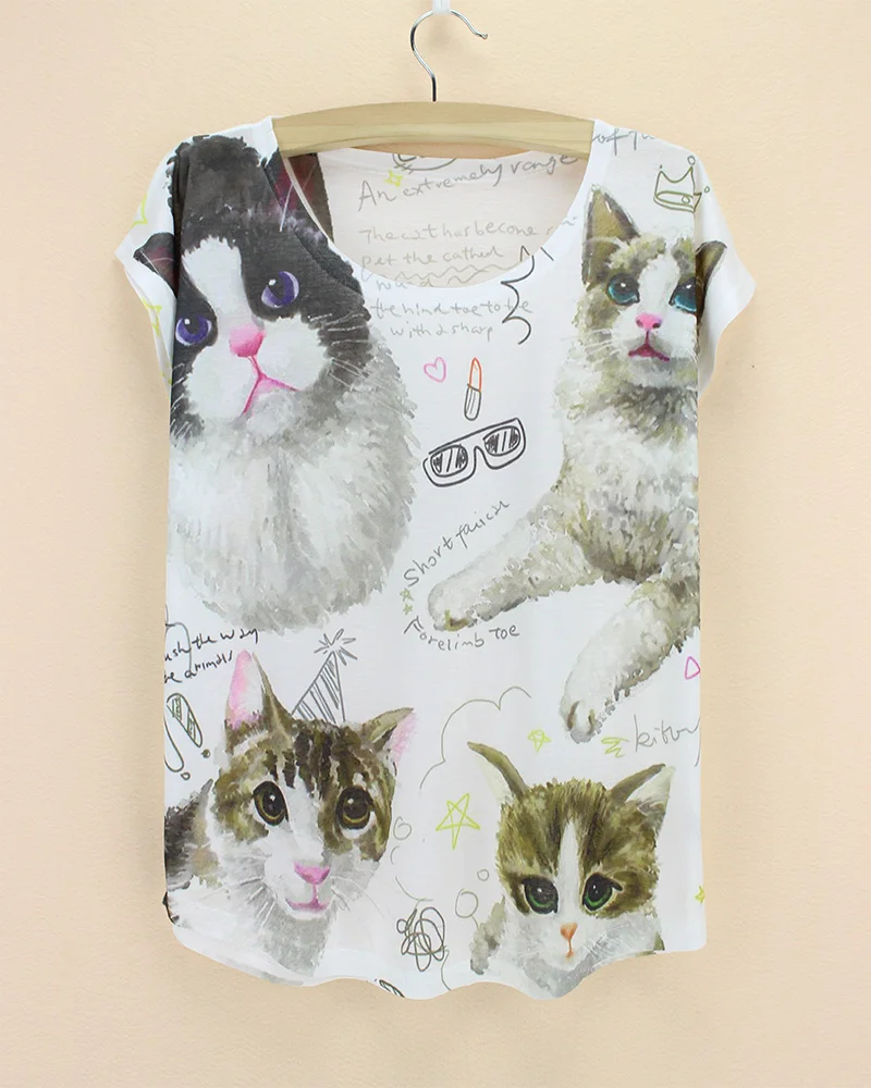

Cute cats pattern women tshirt 2015 novelty printed t-shirt girls summer tee top tees low price high quality free shipping