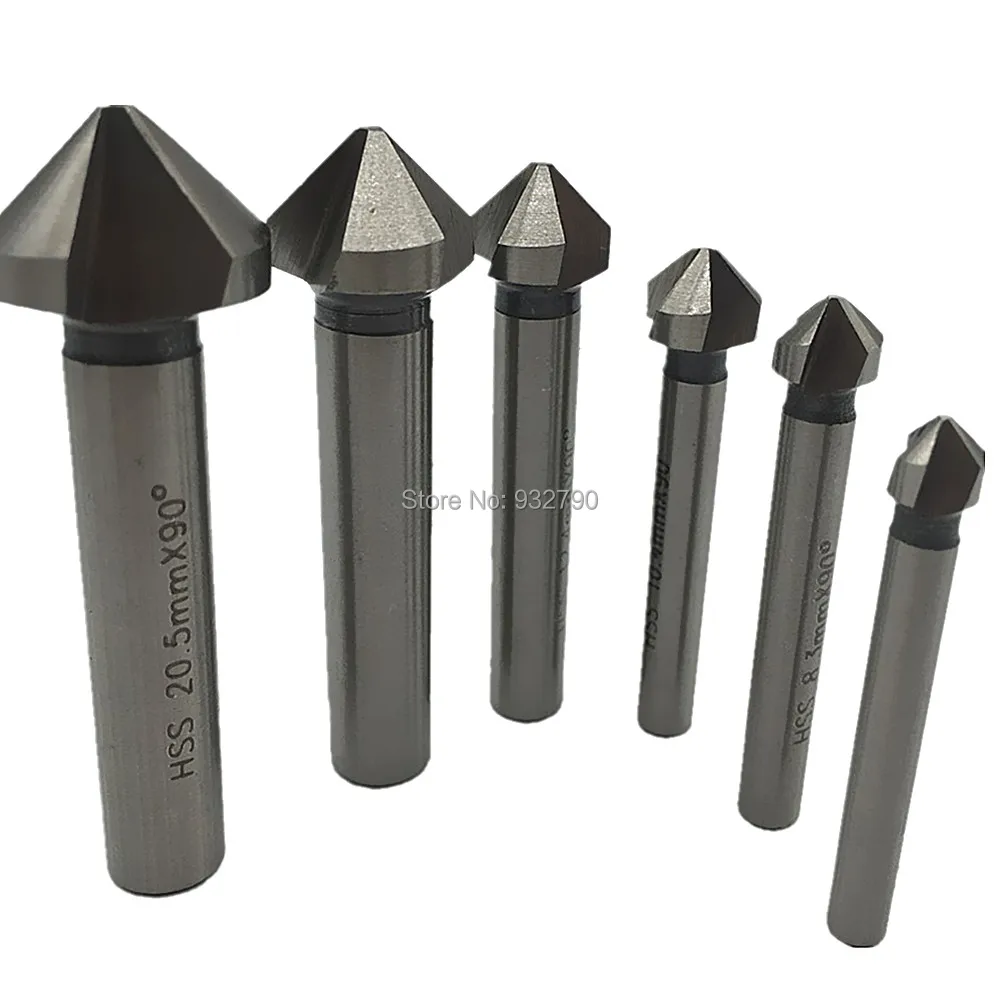 

6pcs 3 Flute 90 Degree Hss Chamfer Cutter Bit Chamfering Drilling Mill Drill Set Milling Cutting Tool Set Countersink Drill Bit