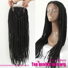 Natural Black culry Braided Synthetic Lace Front Wig Heat Resistant 14-26 Inch Big Box Braids Lace Front Wigs For Black Woman