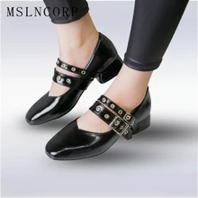Plus Size 34-48 Women Black Mary Jane Shoes Sexy Patent Leather Square Toe Buckles Punk Shoes Woman New Zapatos Mujer Loafers fedonas new classic design women genuine leather shoes woman retro mary jane wedding party pumps female buckles prom shoes