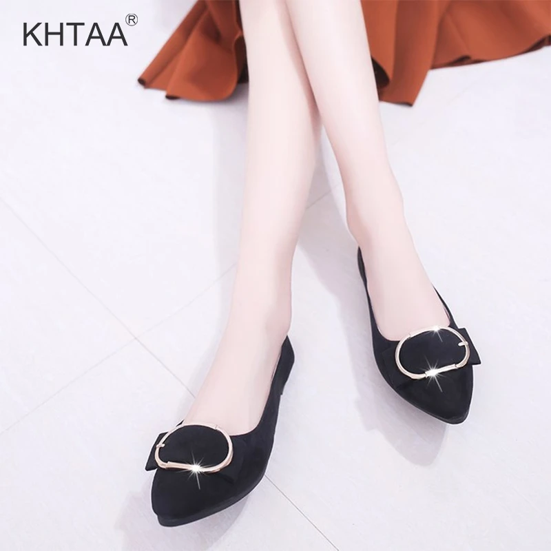 

Plus Size Pointed Toe Shallow Women Flats 2018 Fashion Slip On Solid Female Shoes Metal Decorations Casual Ladies Footwear